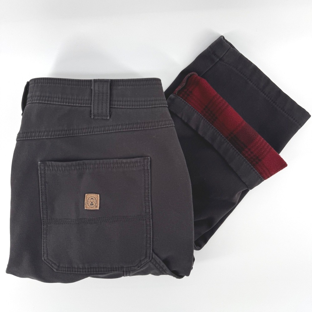 Coleman Carpenter Pants 36x29 Gray Plaid Fleece Lined‎ Canvas Utility Workwear